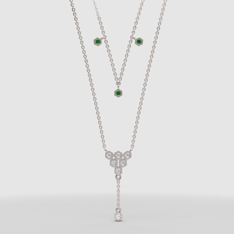 Layered Emerald And Diamond Floral Ydrop Necklace - One