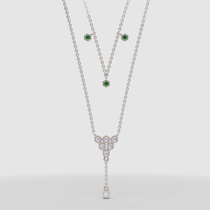 Layered Emerald And Diamond Floral Ydrop Necklace - One