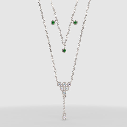 Layered Emerald And Diamond Floral Ydrop Necklace - One