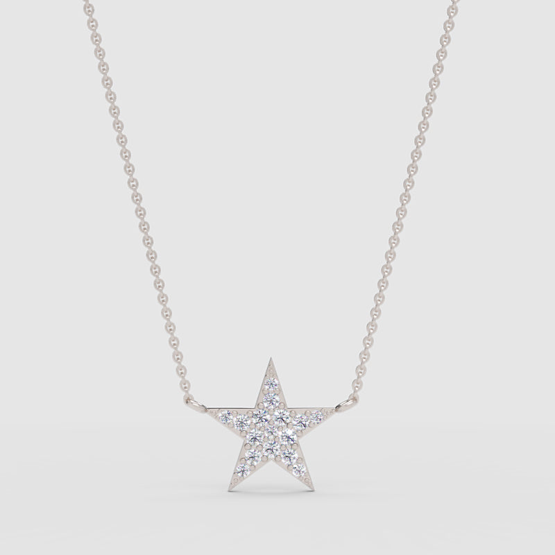 Pav Star Pendant Necklace With Delicate Chain - One