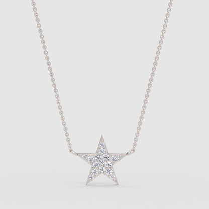 Pav Star Pendant Necklace With Delicate Chain - One