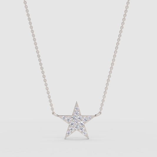 Pav Star Pendant Necklace With Delicate Chain - One