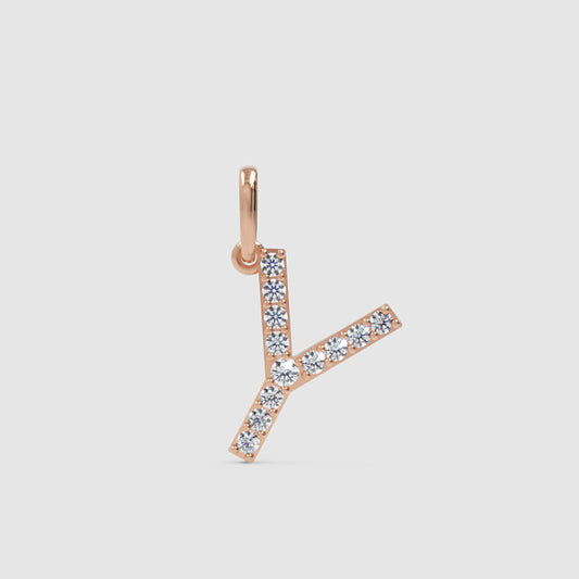 Rose Gold Diamond Initial Y Letter Pendant Charm