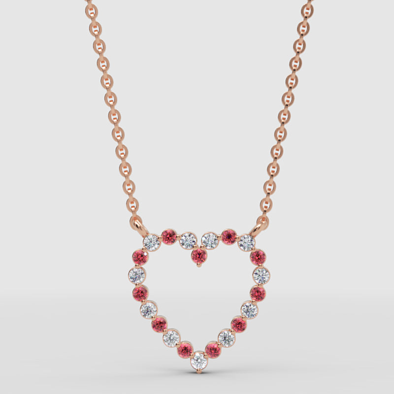 Rose Gold Rubies And Diamond Heart Pendant Necklace In 14K Gold - One