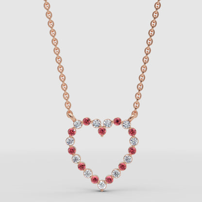 Rose Gold Rubies And Diamond Heart Pendant Necklace In 14K Gold - One