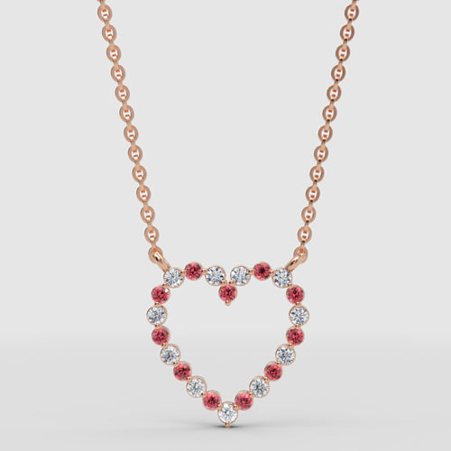Rose Gold Rubies and Diamond Heart Pendant Necklace in 14k Gold