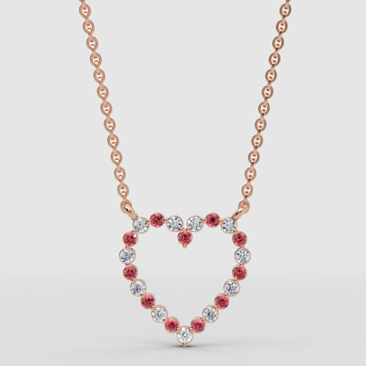 Rose Gold Rubies And Diamond Heart Pendant Necklace In 14K Gold - One