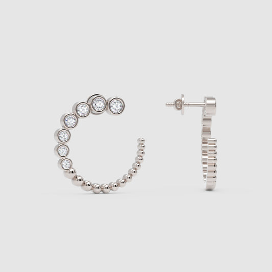 Bezel Set Diamond Circle Hoop Earrings with Beaded Detail