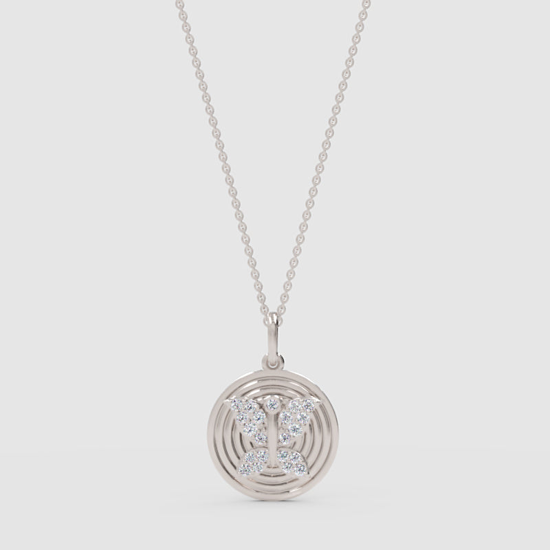 Gemini Zodiac Sign Diamond Pendant Necklace With Circular Ripple Design - One