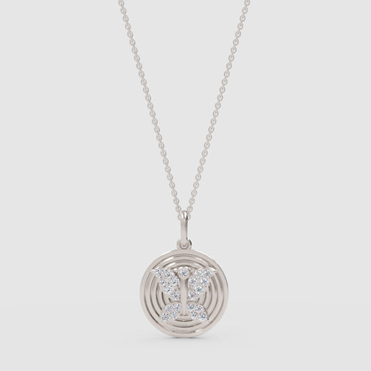 Gemini Zodiac Sign Diamond Pendant Necklace With Circular Ripple Design - One