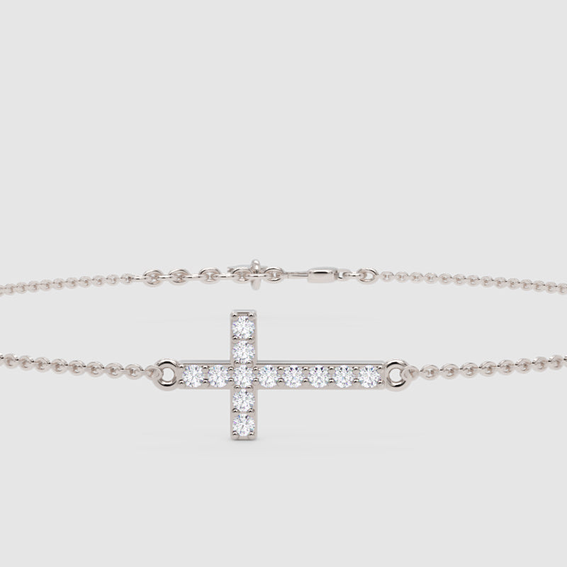 Sideways Cross Bracelet With Cubic Zirconia Stones - One