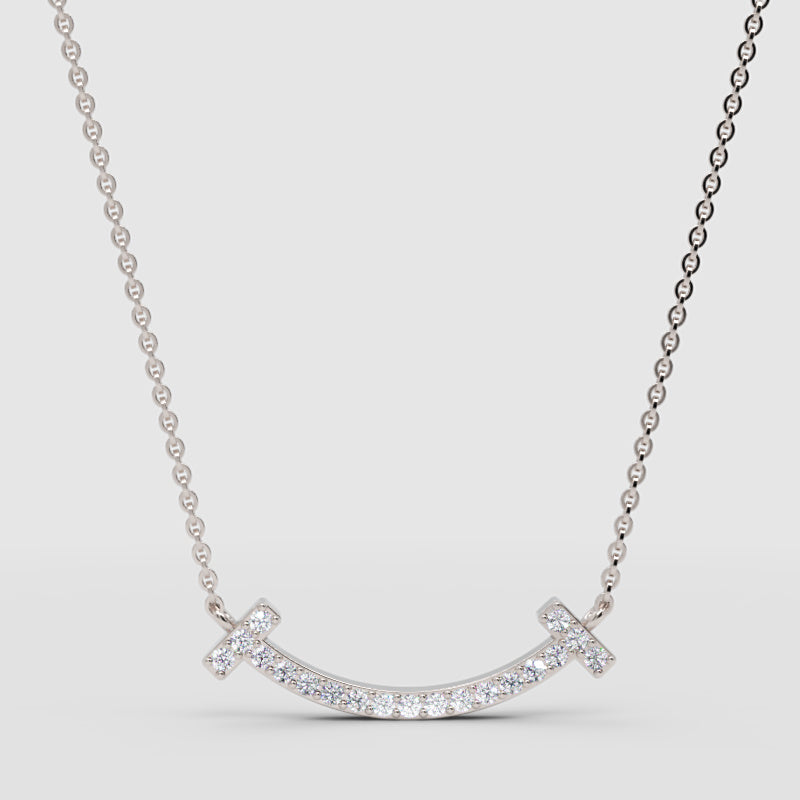 Curved Bar Smile Necklace With Pav Crystals - One