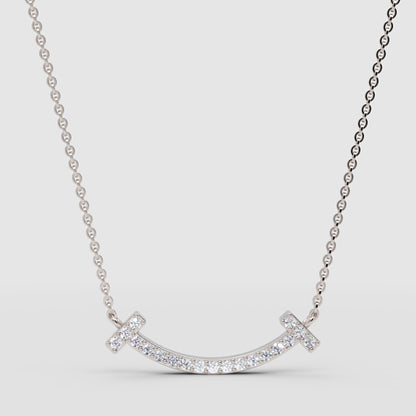 Curved Bar Smile Necklace With Pav Crystals - One