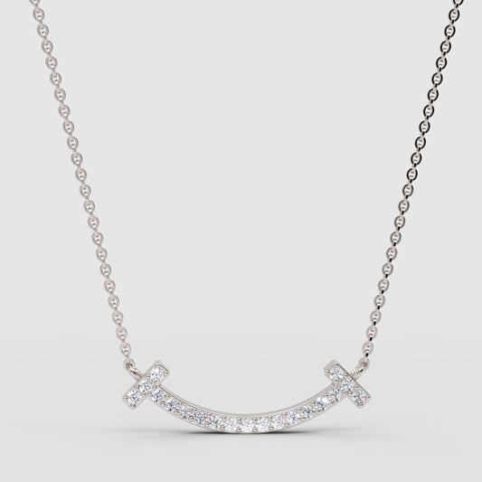 Curved Bar Smile Necklace With Pav Crystals - One