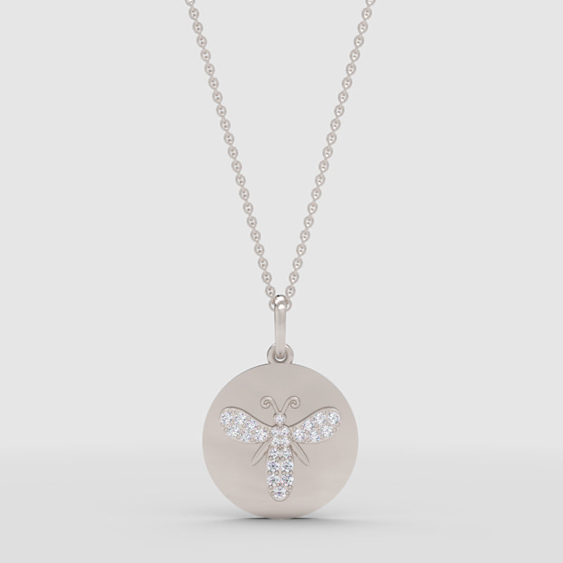 Dragonfly Disc Pendant Necklace With Pav Crystals - One