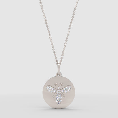 Dragonfly Disc Pendant Necklace With Pav Crystals - One
