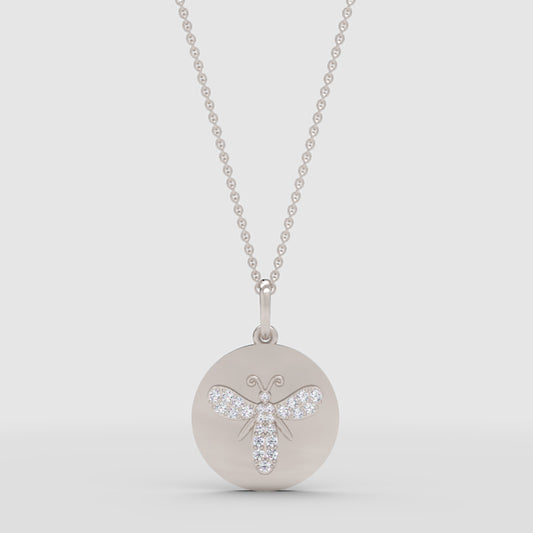Dragonfly Disc Pendant Necklace With Pav Crystals - One
