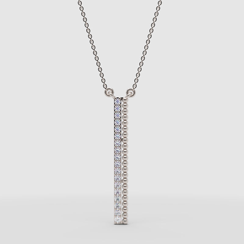 Vertical Bar Pendant Necklace With Pav Crystals And Beaded Detail - One