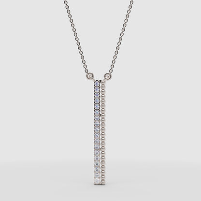 Vertical Bar Pendant Necklace With Pav Crystals And Beaded Detail - One