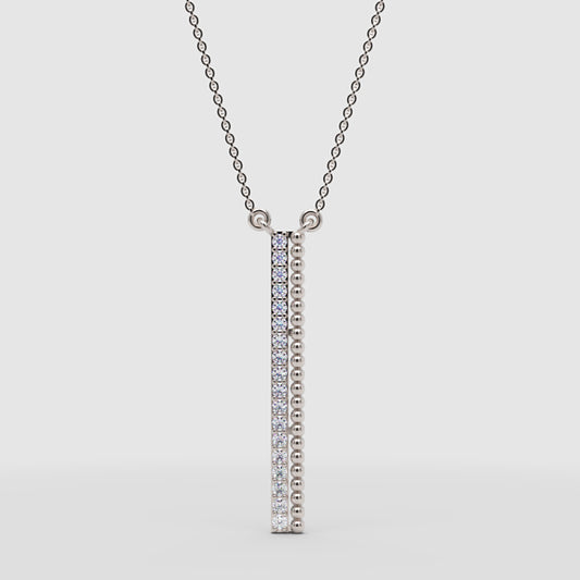 Vertical Bar Pendant Necklace With Pav Crystals And Beaded Detail - One