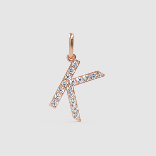Rose Gold Diamond Letter K Initial Pendant Charm