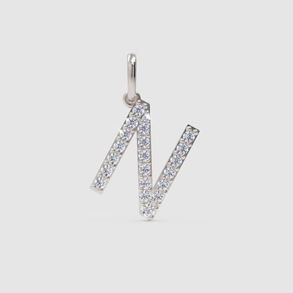 Diamond Initial N Letter Pendant Charm in White Gold