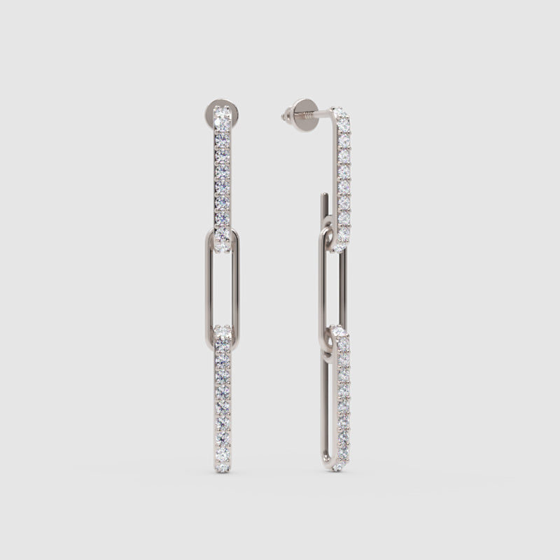 Pav Diamond Linear Drop Earrings With Safety Pin Design - One