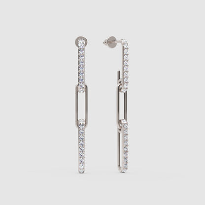 Pav Diamond Linear Drop Earrings With Safety Pin Design - One