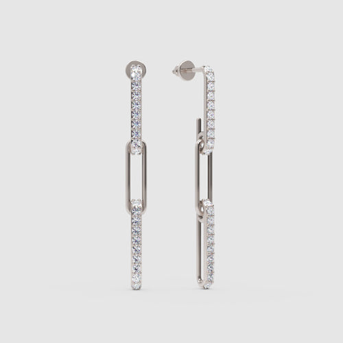 Pav Diamond Linear Drop Earrings with Safety Pin Design