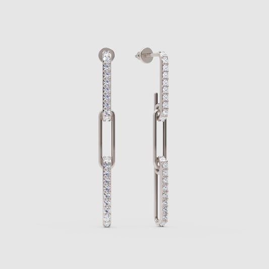 Pav Diamond Linear Drop Earrings With Safety Pin Design - One