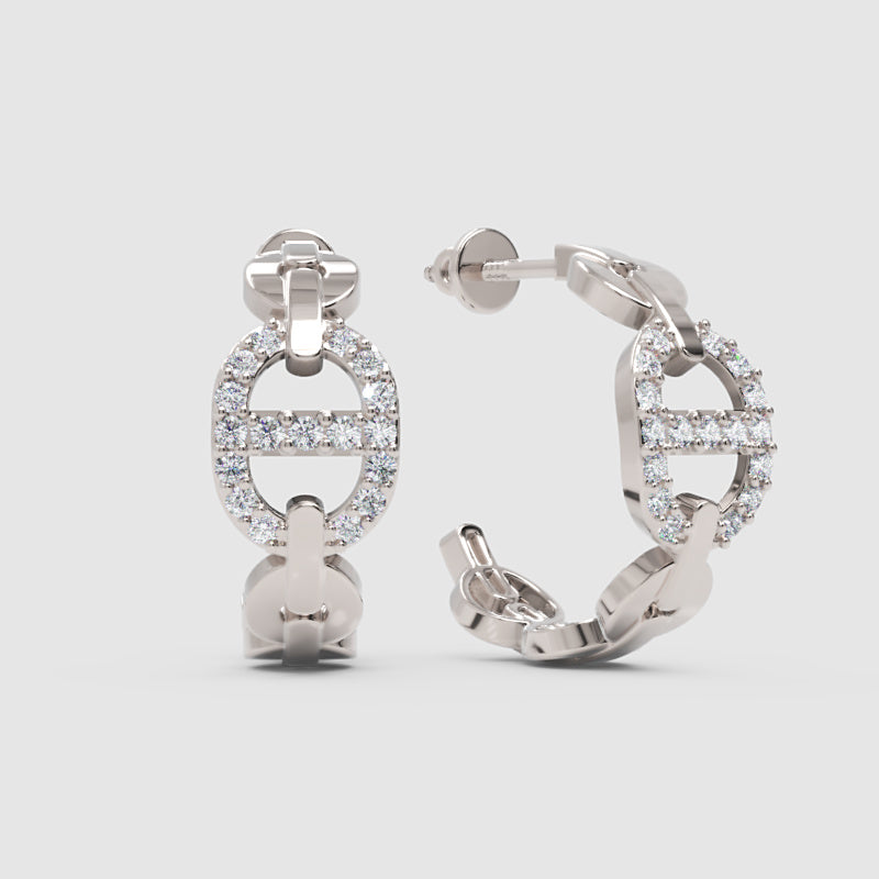 Diamond Chain Link Hoop Earrings - One