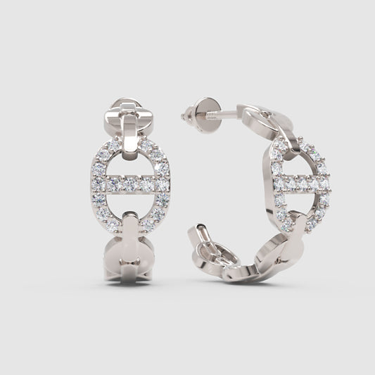 Diamond Chain Link Hoop Earrings - One