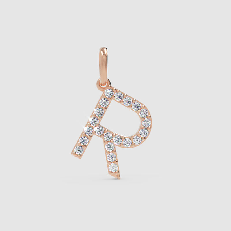 Rose Gold Diamond Letter R Initial Pendant Charm