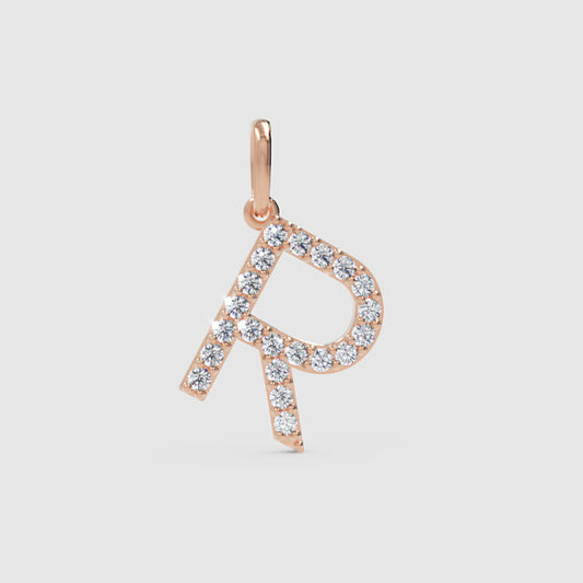 Rose Gold Diamond Letter R Initial Pendant Charm