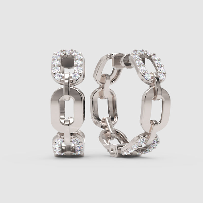 Diamond Chain Link Hoop Earrings - One