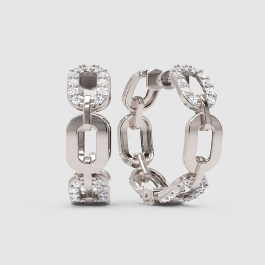 Diamond Chain Link Hoop Earrings - One