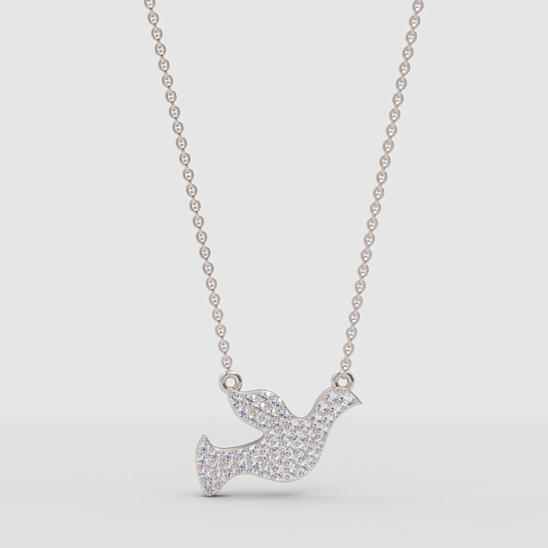 Pav Crystal Dove Pendant Necklace - One