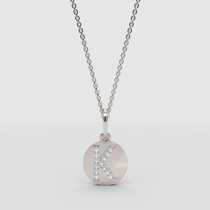 Personalized K Letter Necklace With Diamonds In White Gold - One