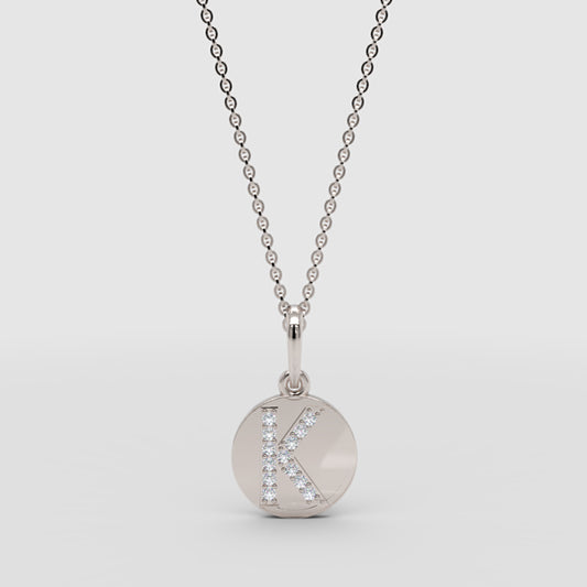Personalized K Letter Necklace with Diamonds in White Gold