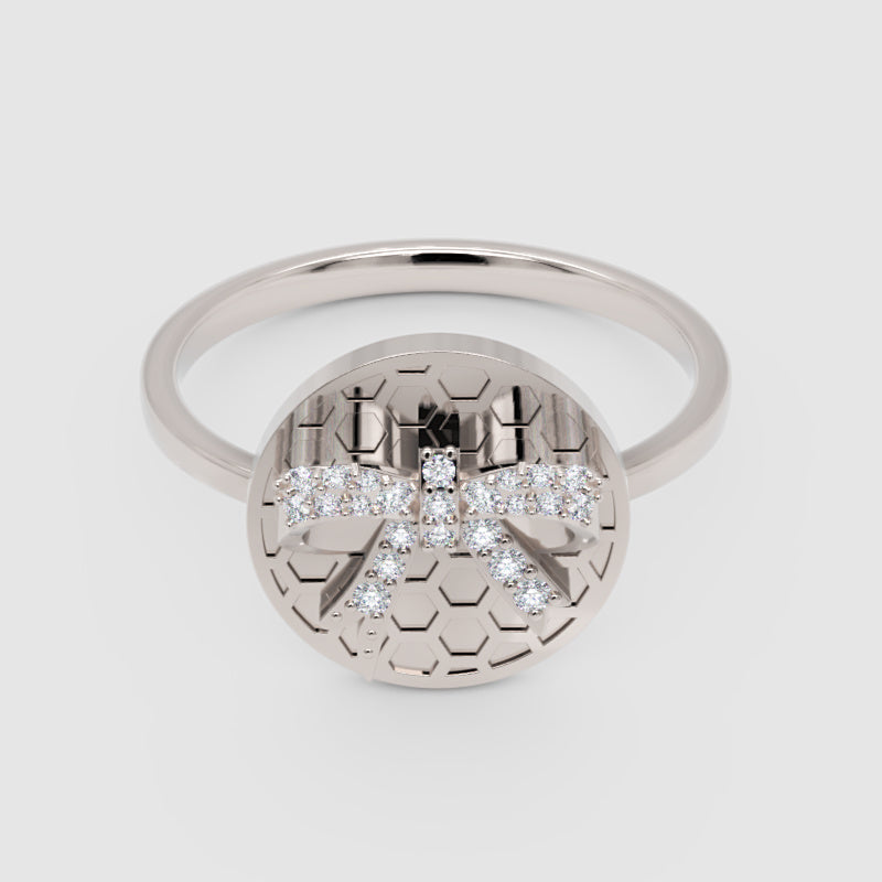 Honeycomb Disc Ring With Pav Bow Accent - One