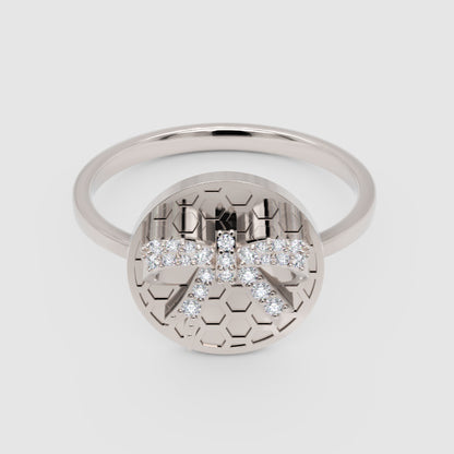 Honeycomb Disc Ring With Pav Bow Accent - One