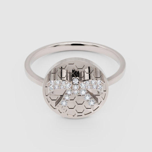 Honeycomb Disc Ring With Pav Bow Accent - One
