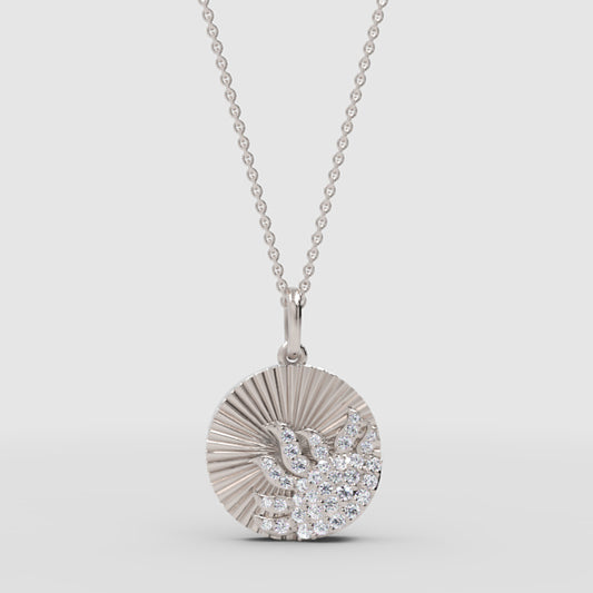 Radiant Disc Pendant Necklace With Pav Crystal Accent - One