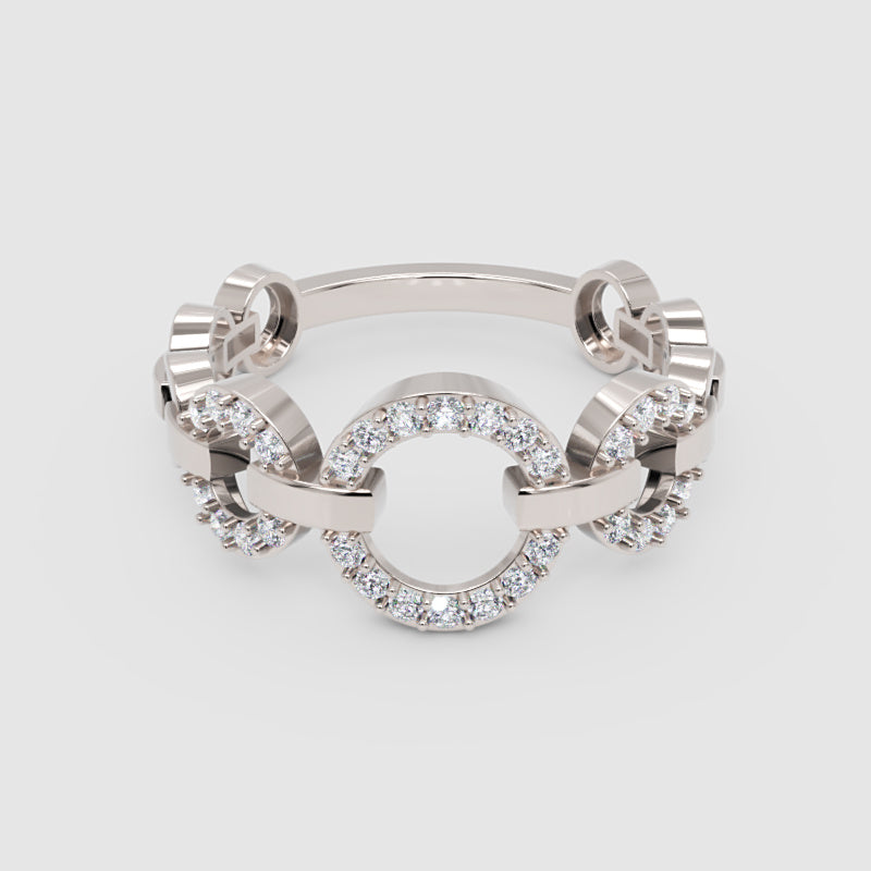 Diamond Multi-Link Circular Ring In White Gold | Double Pave Interlocking Chain Statement Luxury Ring For Women | Jebij - One