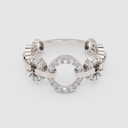 Diamond Multi-Link Circular Ring In White Gold | Double Pave Interlocking Chain Statement Luxury Ring For Women | Jebij - One