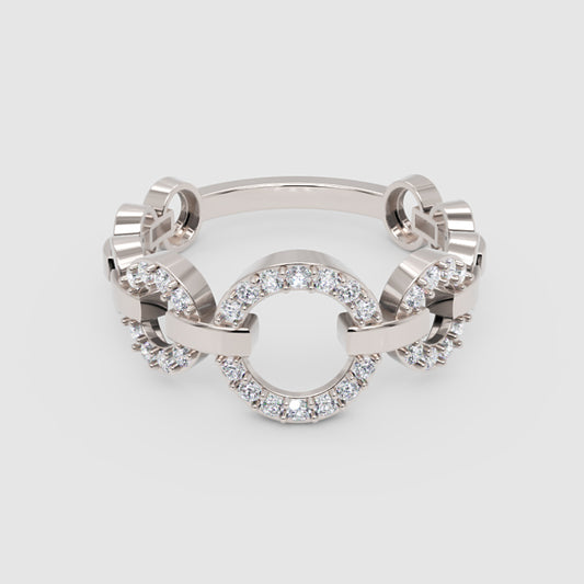 Diamond Multi-Link Circular Ring In White Gold | Double Pave Interlocking Chain Statement Luxury Ring For Women | Jebij - One