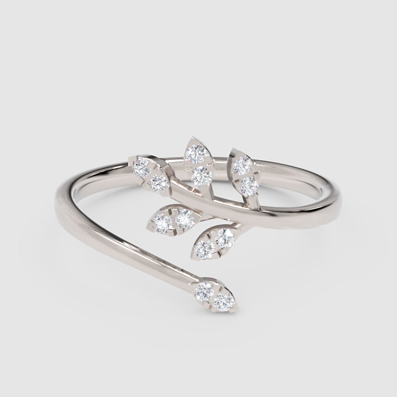 Delicate Leaf Vine Wrap Ring With Sparkling Stones - One