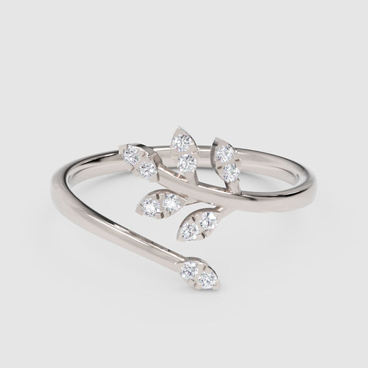Delicate Leaf Vine Wrap Ring With Sparkling Stones - One