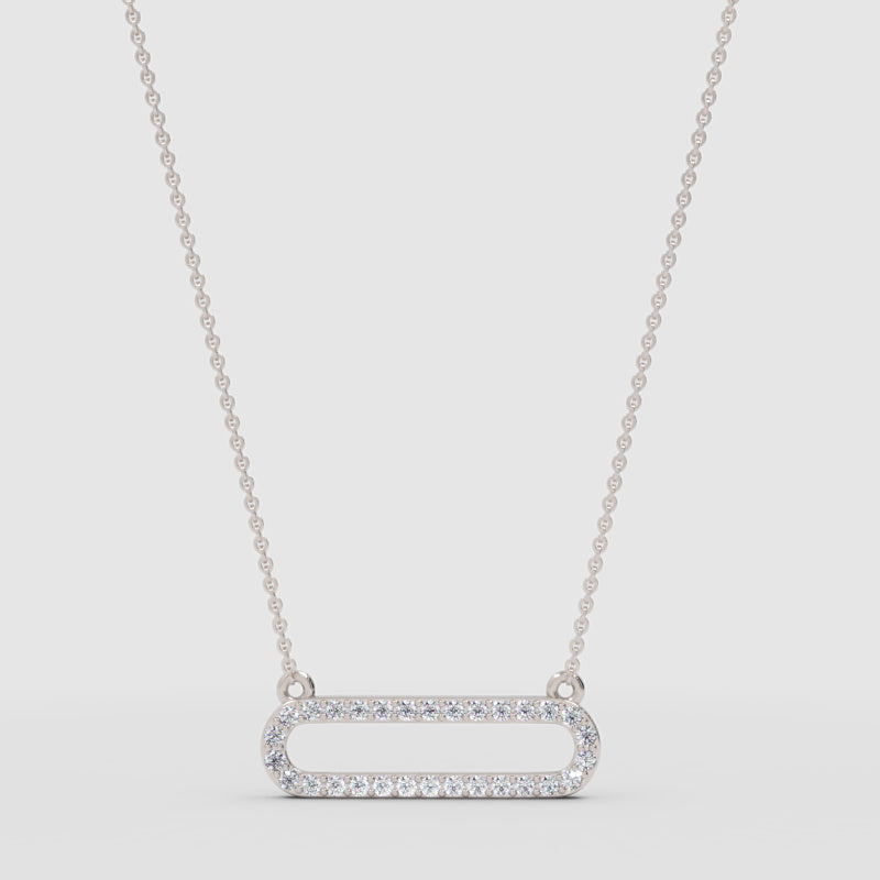 Diamond Horizontal Link Pendant Necklace In White Gold | Minimal Modern Pave Design (16–17 Inch Adjustable) | Jebij - One