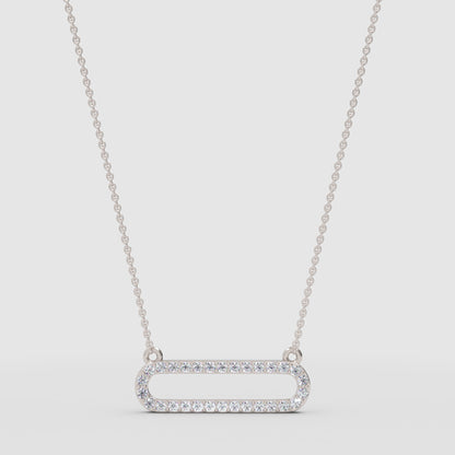 Diamond Horizontal Link Pendant Necklace In White Gold | Minimal Modern Pave Design (16–17 Inch Adjustable) | Jebij - One